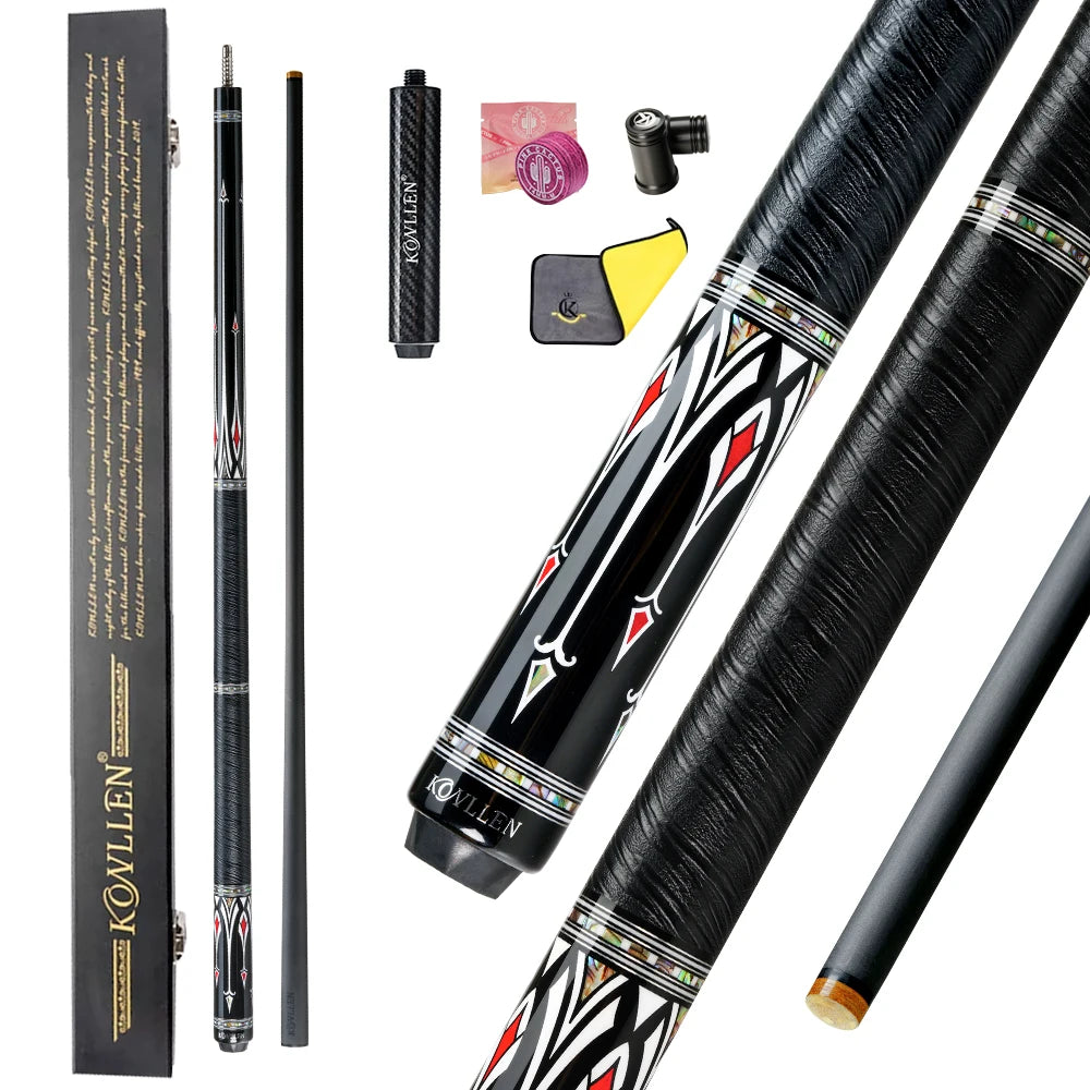 KONLLEN Billiard Cue AS Pool Cue 1/2 Stick Black Technology Carbon Fiber Shaft 3/8*8 Pin Abalone Handmade Inlay Professional