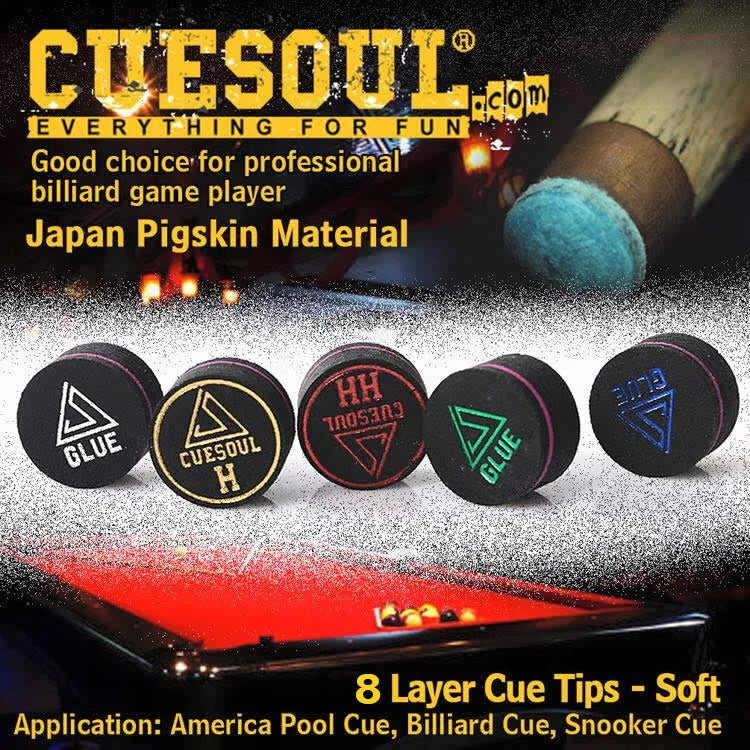 CUESOUL 14mm 8 Layer Pigskin Cue Tips for Pool Cue - 6 Pieces