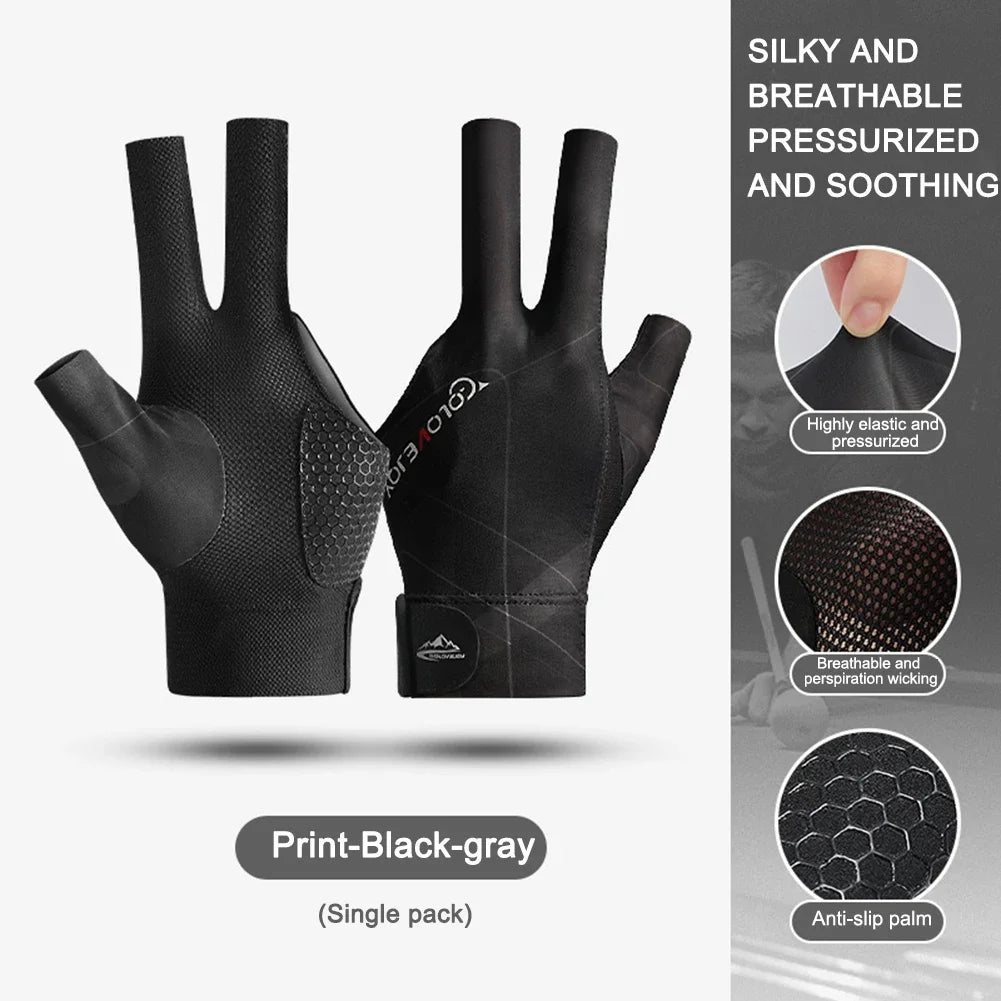 Open Finger Billiard Pool Gloves Adjustable Sticker Polyester Snooker Pool Gloves Portable Lightweight Reusable Amateur Training