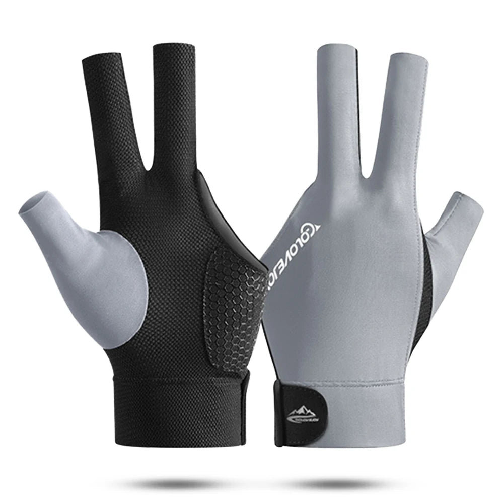 Open Finger Billiard Gloves Breathable Polyester Snooker Pool Gloves Adjustable Sticker Smooth Soft Lightweight Amateur Training