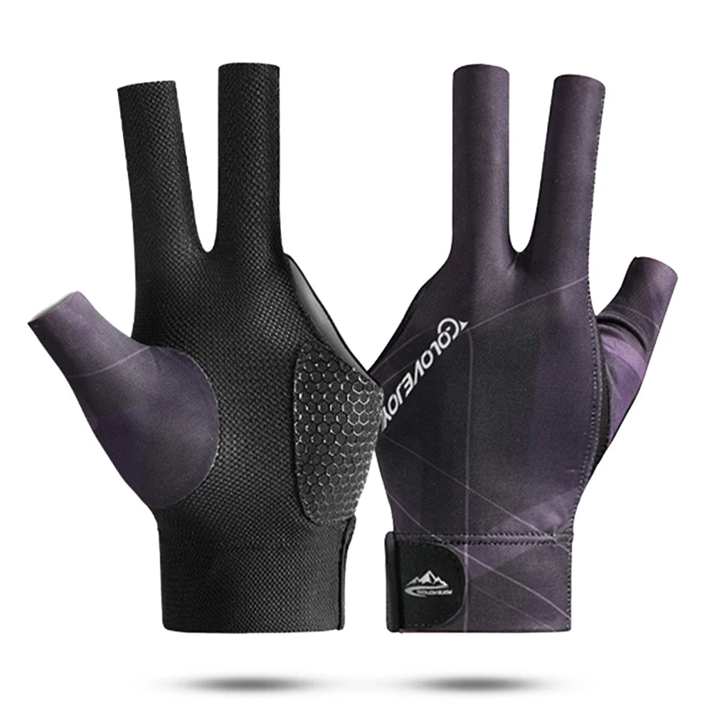 Open Finger Billiard Gloves Breathable Polyester Snooker Pool Gloves Adjustable Sticker Smooth Soft Lightweight Amateur Training