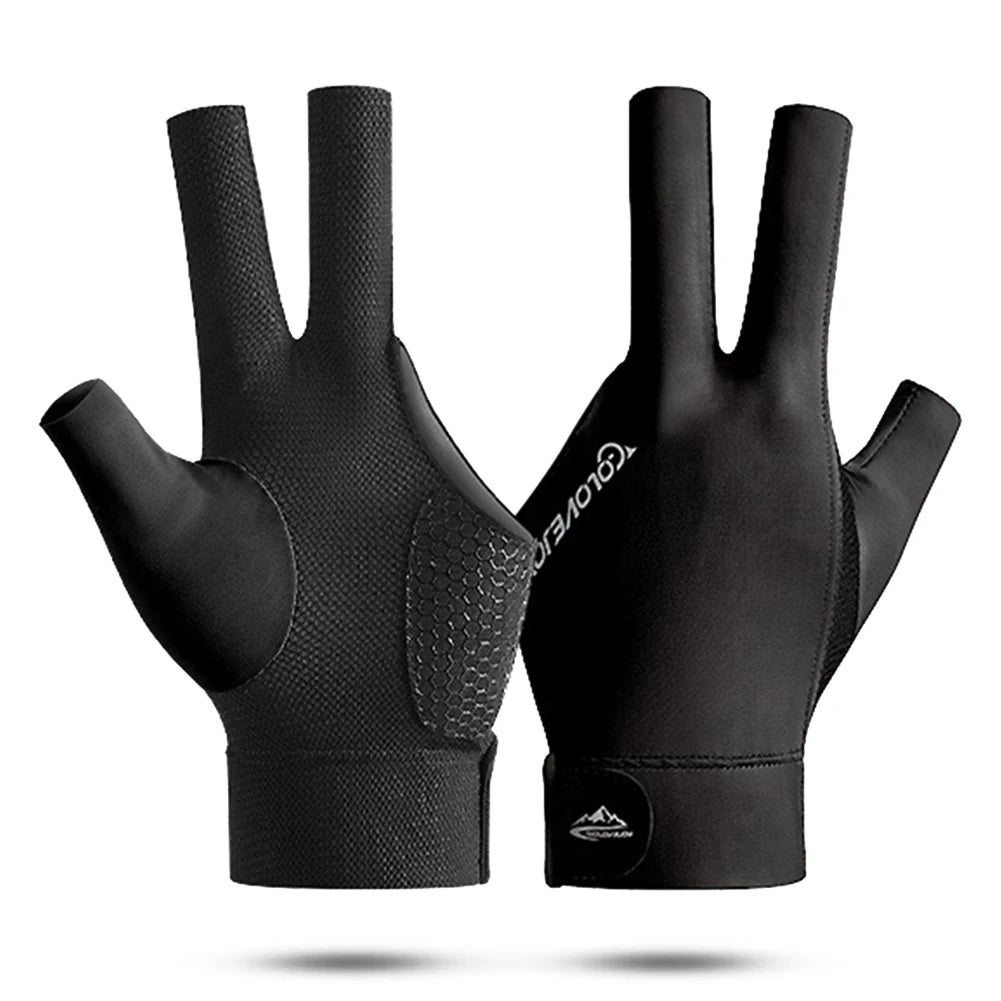 1pc Open Finger Billiard Gloves Breathable Polyester Snooker Pool Glove Adjustable Sticker Smooth Soft Lightweight Amateur Train