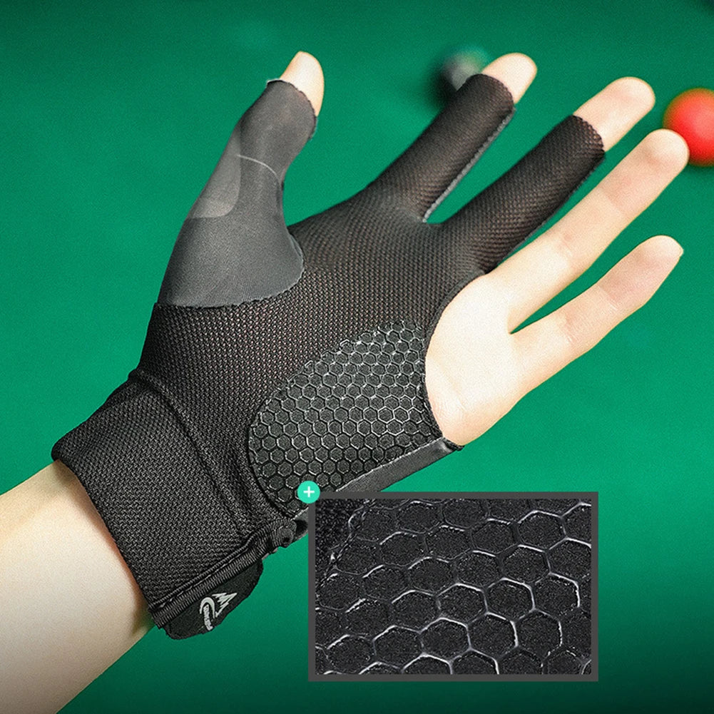 Open Finger Billiard Gloves Breathable Polyester Snooker Pool Gloves Adjustable Sticker Smooth Soft Lightweight Amateur Training