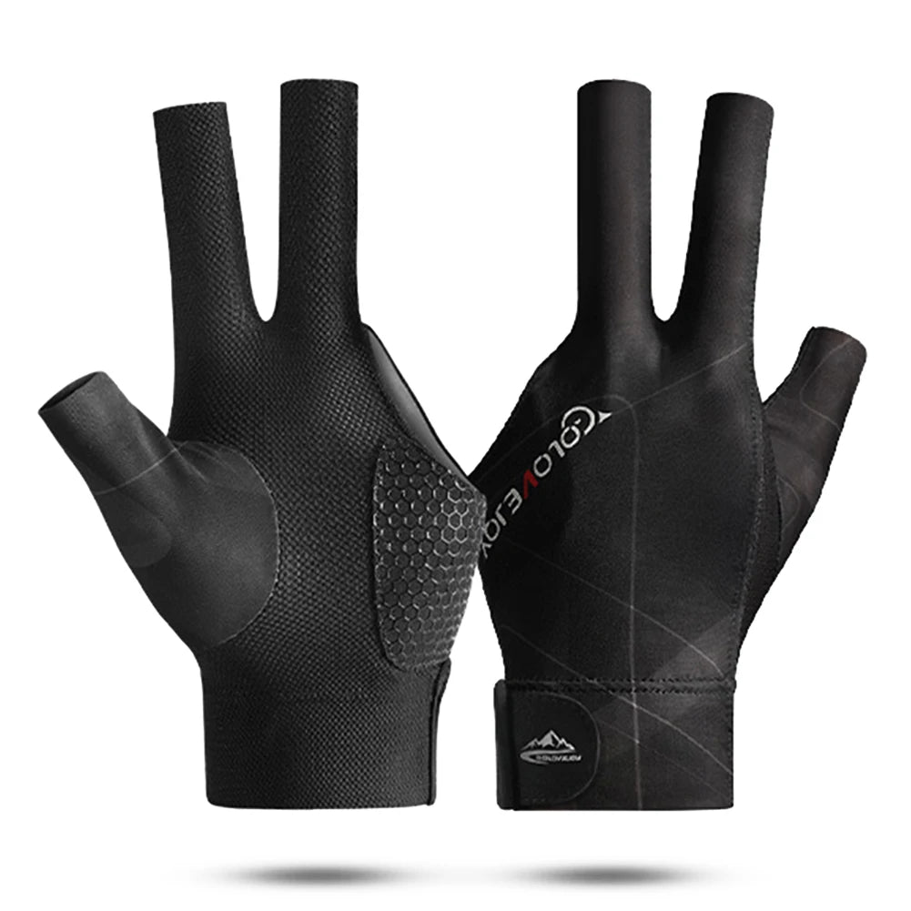 Open Finger Billiard Gloves Breathable Polyester Snooker Pool Gloves Adjustable Sticker Smooth Soft Lightweight Amateur Training