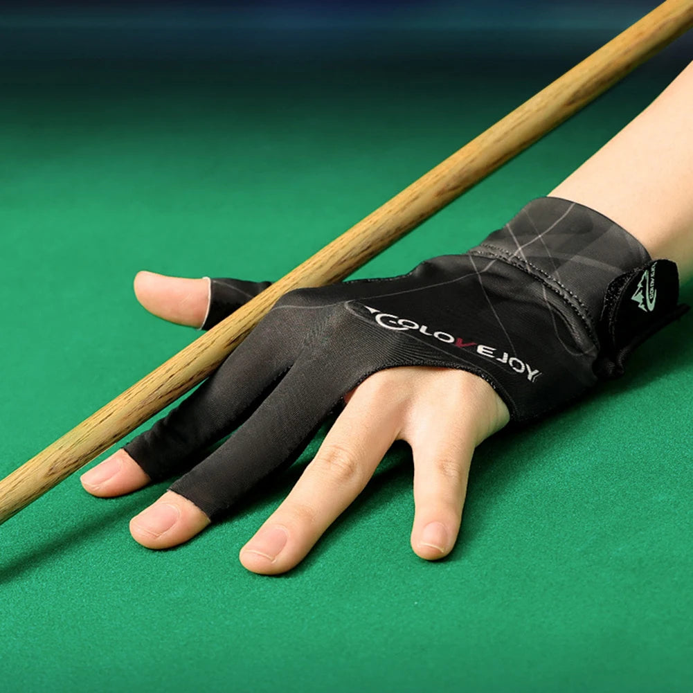 1pc Open Finger Billiard Gloves Breathable Polyester Snooker Pool Glove Adjustable Sticker Smooth Soft Lightweight Amateur Train