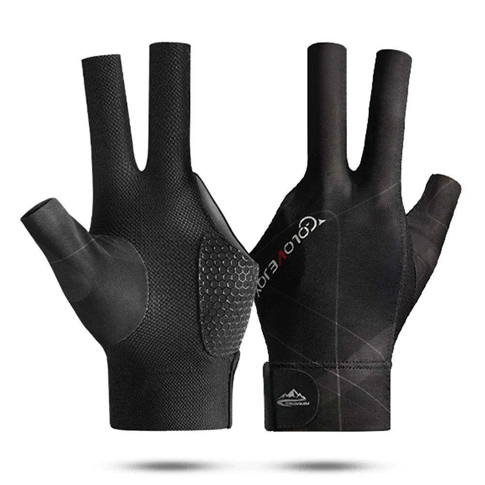 Open Finger Billiard Pool Gloves Adjustable Sticker Polyester Snooker Pool Gloves Portable Lightweight Reusable Amateur Training