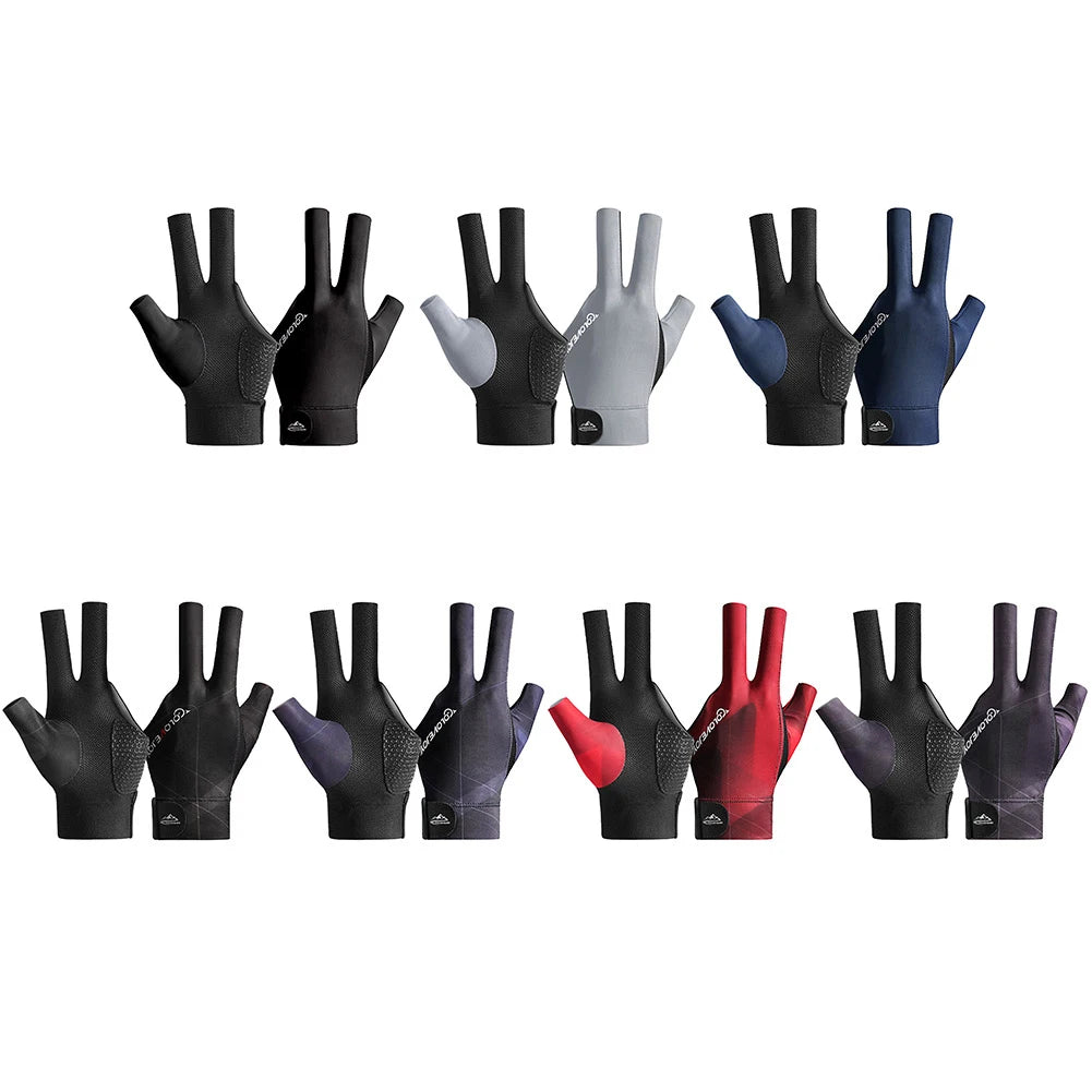 1pc Open Finger Billiard Gloves Breathable Polyester Snooker Pool Glove Adjustable Sticker Smooth Soft Lightweight Amateur Train