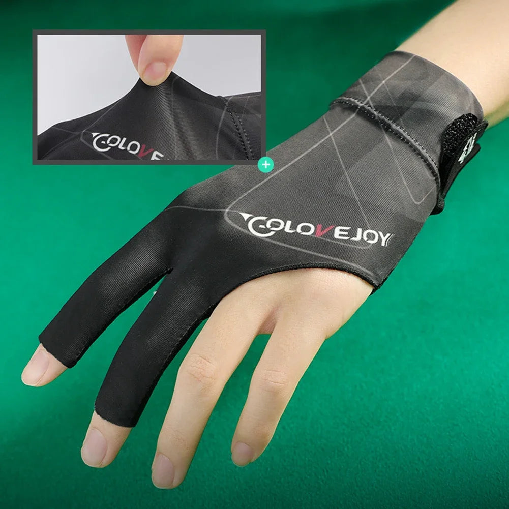 Open Finger Billiard Pool Gloves Adjustable Sticker Polyester Snooker Pool Gloves Portable Lightweight Reusable Amateur Training
