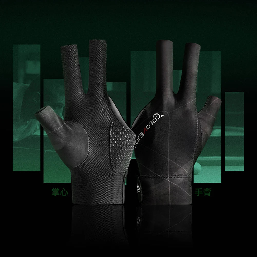 1pc Open Finger Billiard Gloves Breathable Polyester Snooker Pool Glove Adjustable Sticker Smooth Soft Lightweight Amateur Train