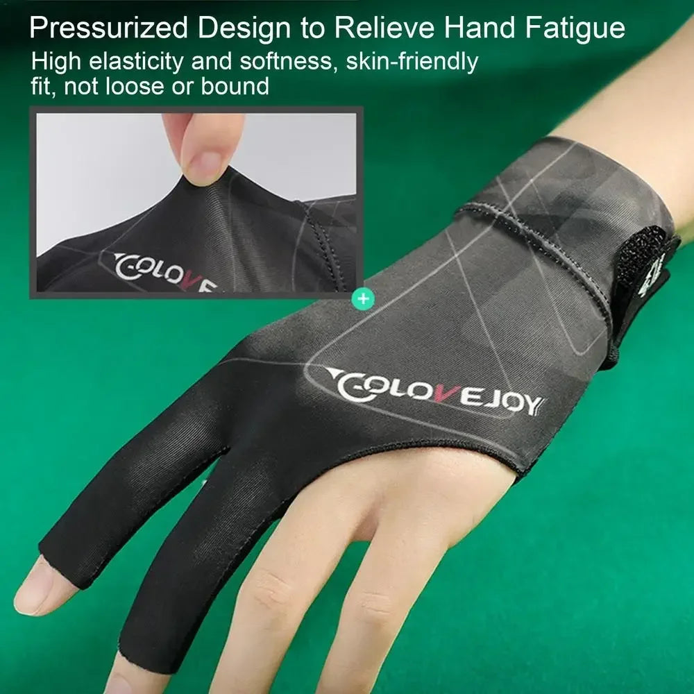 1pc Open Finger Billiard Gloves Breathable Polyester Snooker Pool Glove Adjustable Sticker Smooth Soft Lightweight Amateur Train