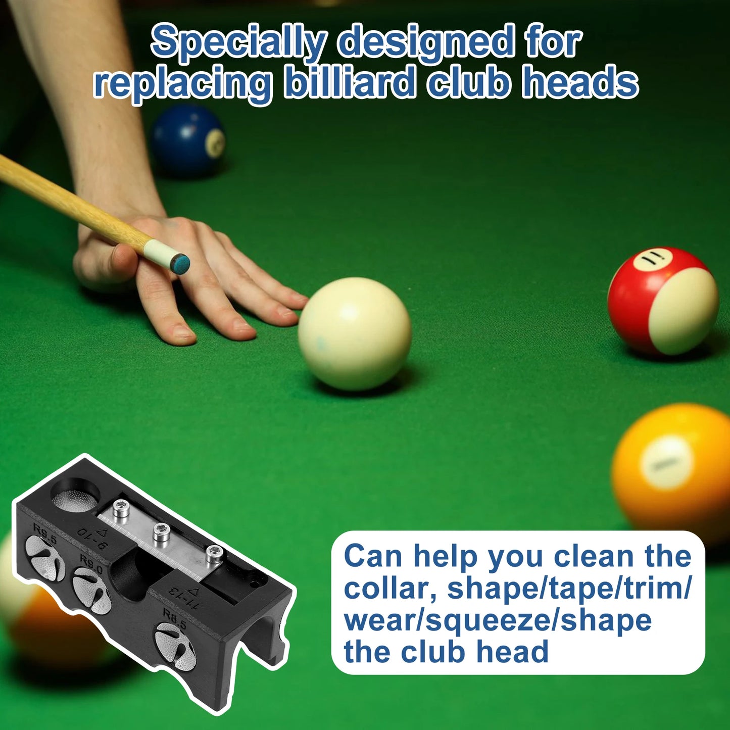 11 In 1 Billiard Cue Tip Shaper Aluminum Alloy Pool Cue Tip Repairer with Wrench and Replacement Blade Pool Cue Accessories