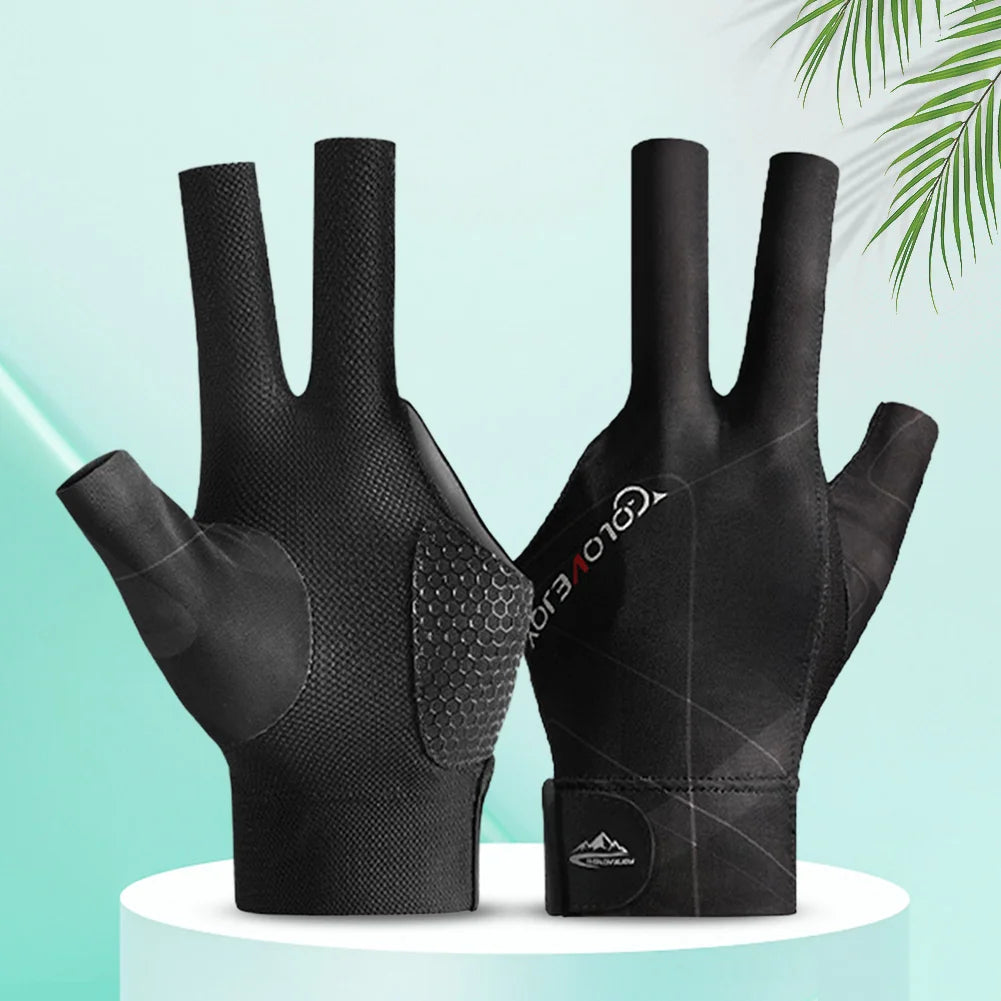 Open Finger Billiard Pool Gloves Adjustable Sticker Polyester Snooker Pool Gloves Portable Lightweight Reusable Amateur Training
