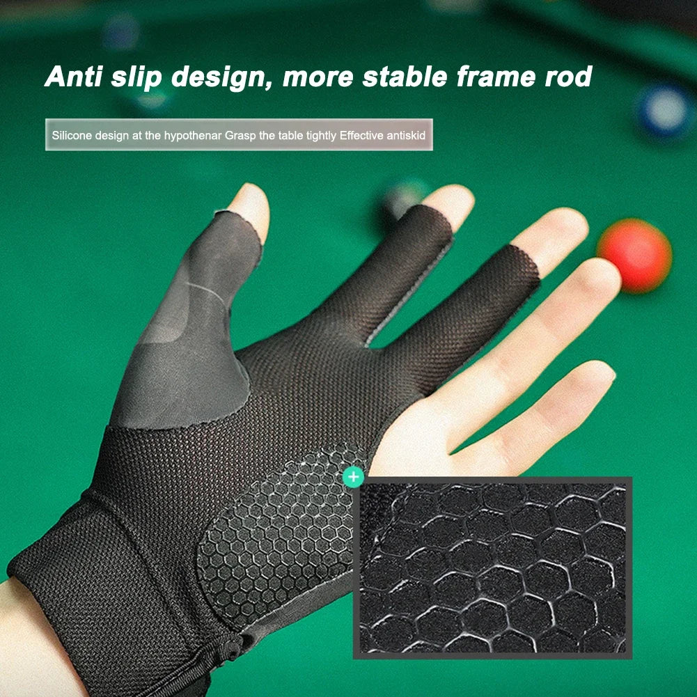 Open Finger Billiard Pool Gloves Adjustable Sticker Polyester Snooker Pool Gloves Portable Lightweight Reusable Amateur Training