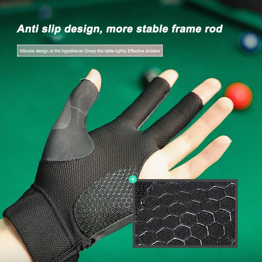Open Finger Billiard Pool Gloves Adjustable Sticker Polyester Snooker Pool Gloves Portable Lightweight Reusable Amateur Training