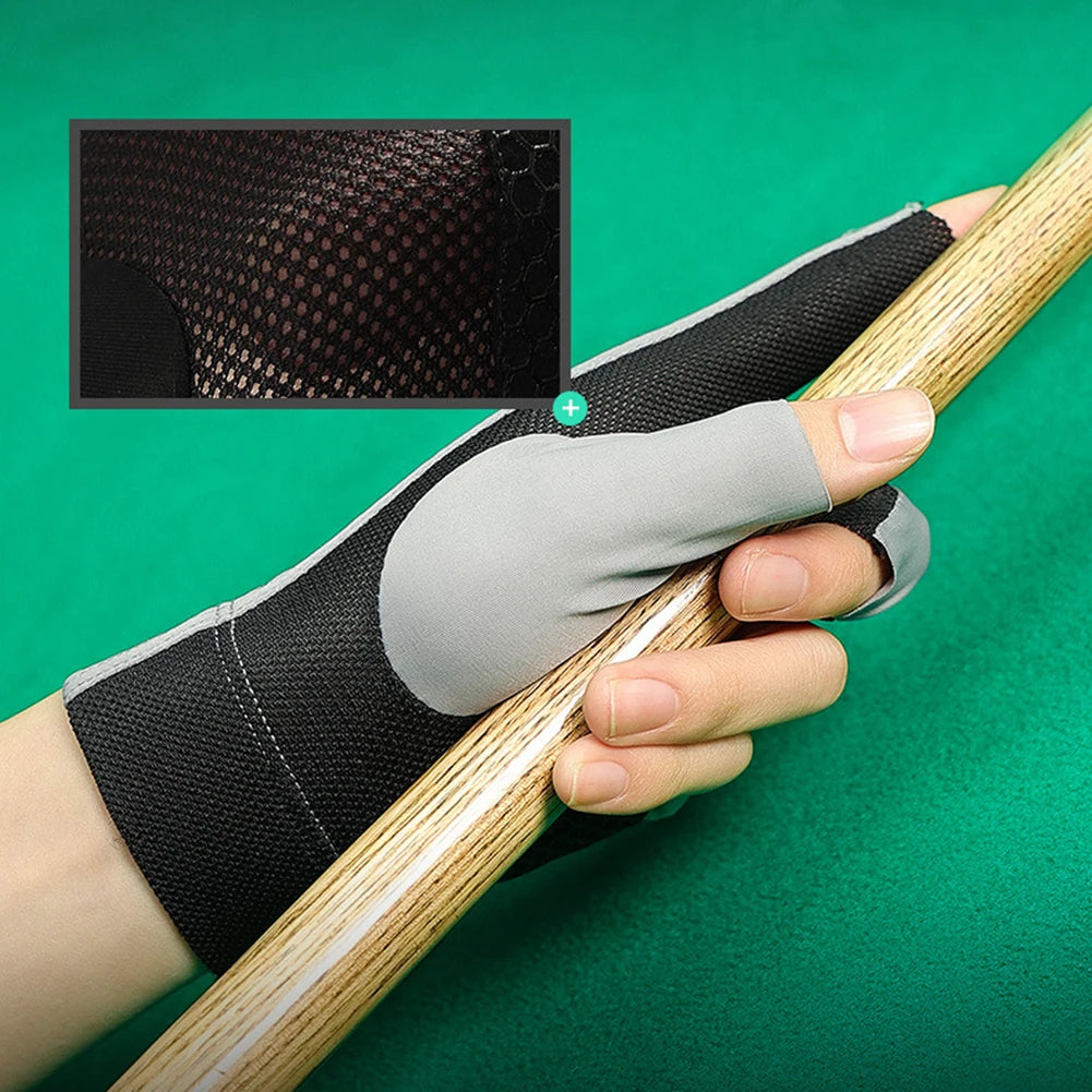 Open Finger Billiard Gloves Breathable Polyester Snooker Pool Gloves Adjustable Sticker Smooth Soft Lightweight Amateur Training